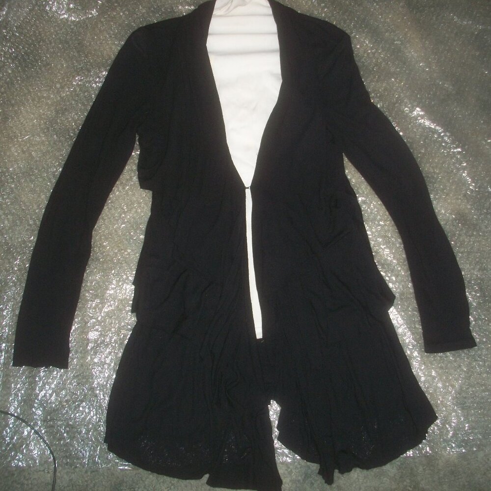 womens BOSTON PROPER black cardigan sweater.Ruffled tiers.size xs
